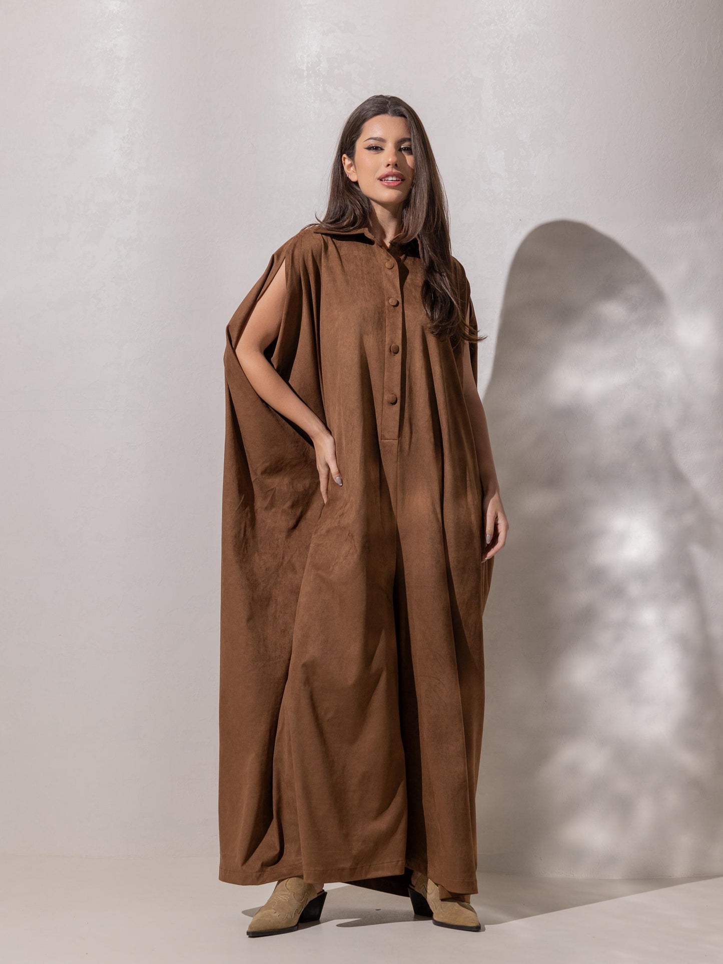 A’s Signature jumpsuit in - Warm borwn Suede
