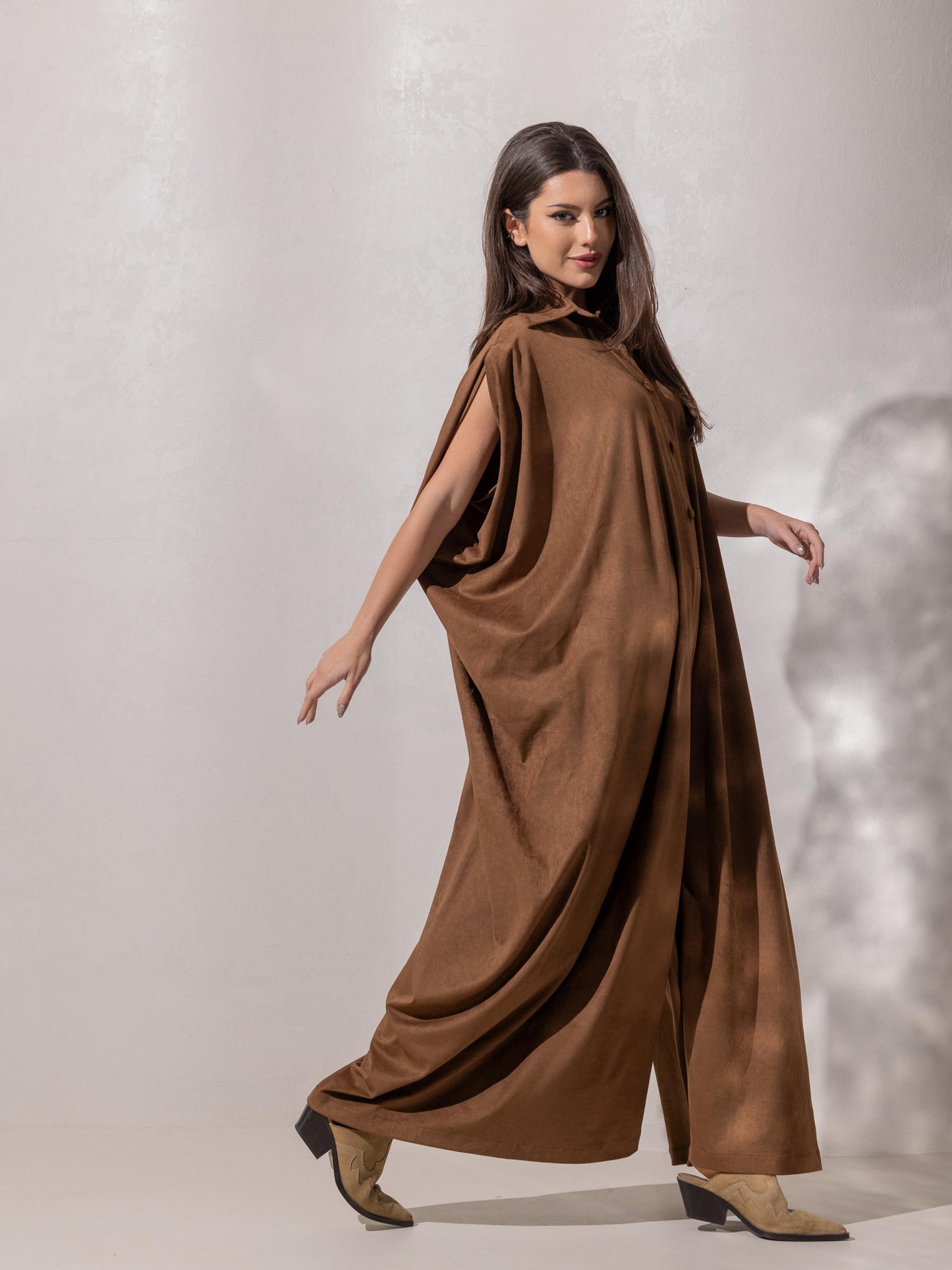 A’s Signature jumpsuit in - Warm borwn Suede