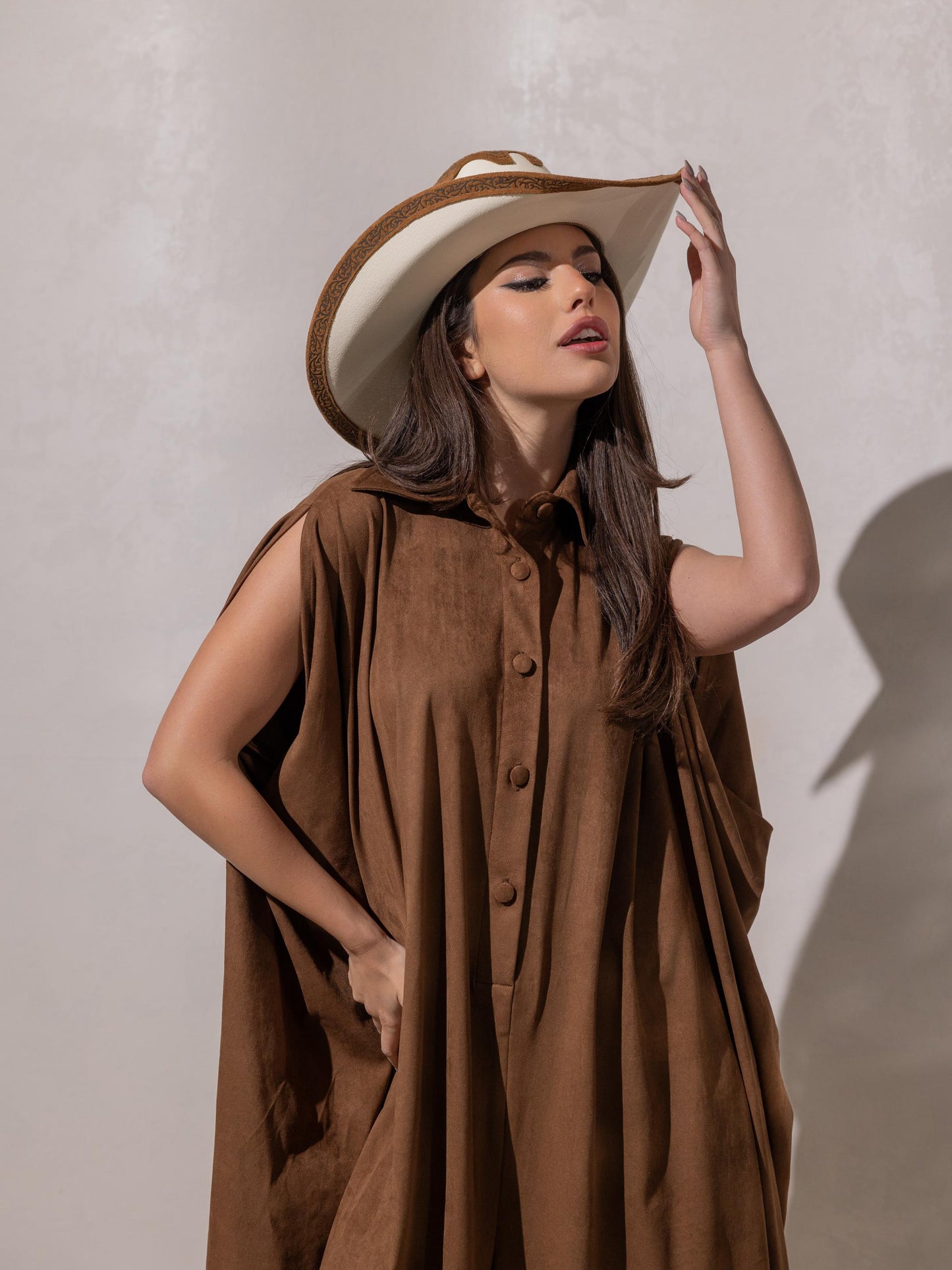 A’s Signature jumpsuit in - Warm borwn Suede